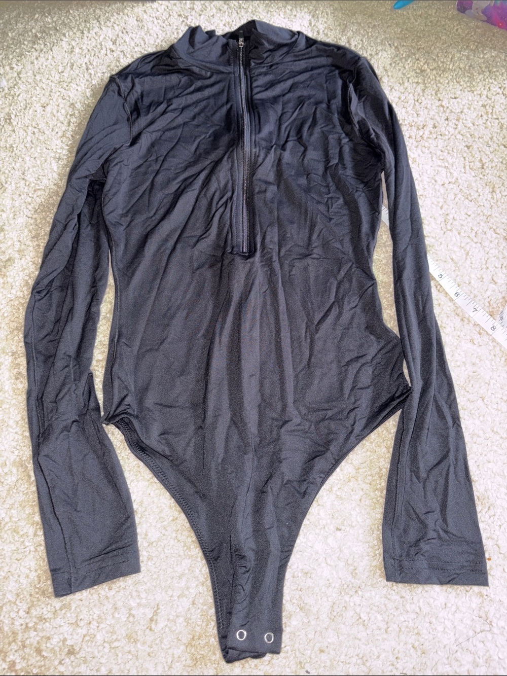 Black Long-Sleeve Zip-Front Bodysuit
